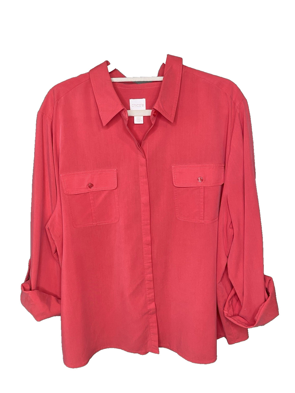 Chicos Shirt Womens 4 (US XXL) Casual Office Button Up Roll Tab Sleeves Blouse